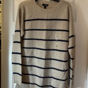 a.n.a Cream and Navy Striped Crewneck Sweater